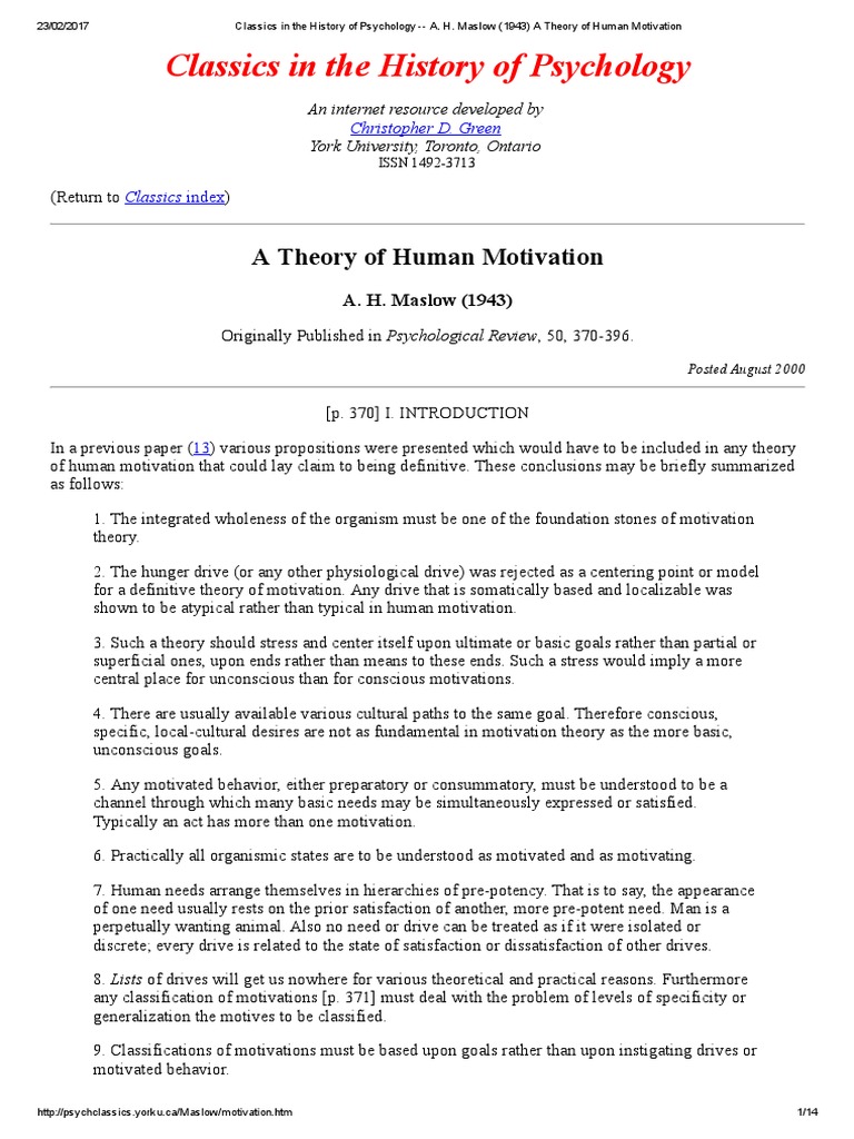 a theory of human motivation 1943 pdf