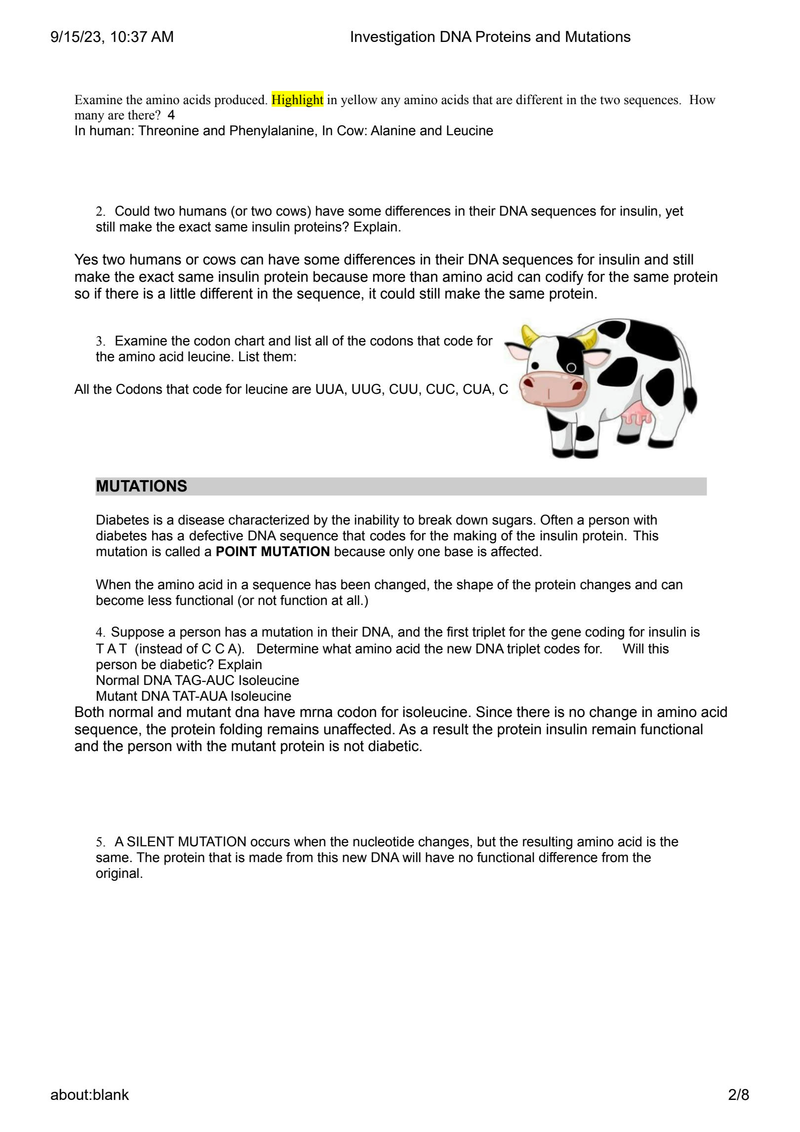 investigation dna proteins and mutations worksheet