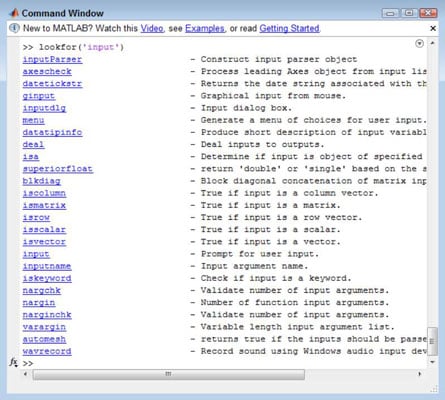 matlab functions list