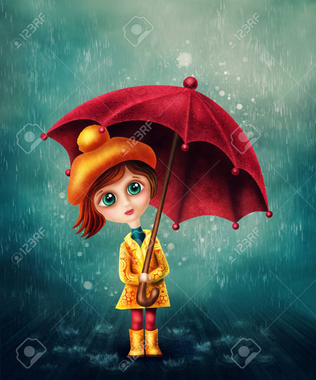 a girl with umbrella in rain