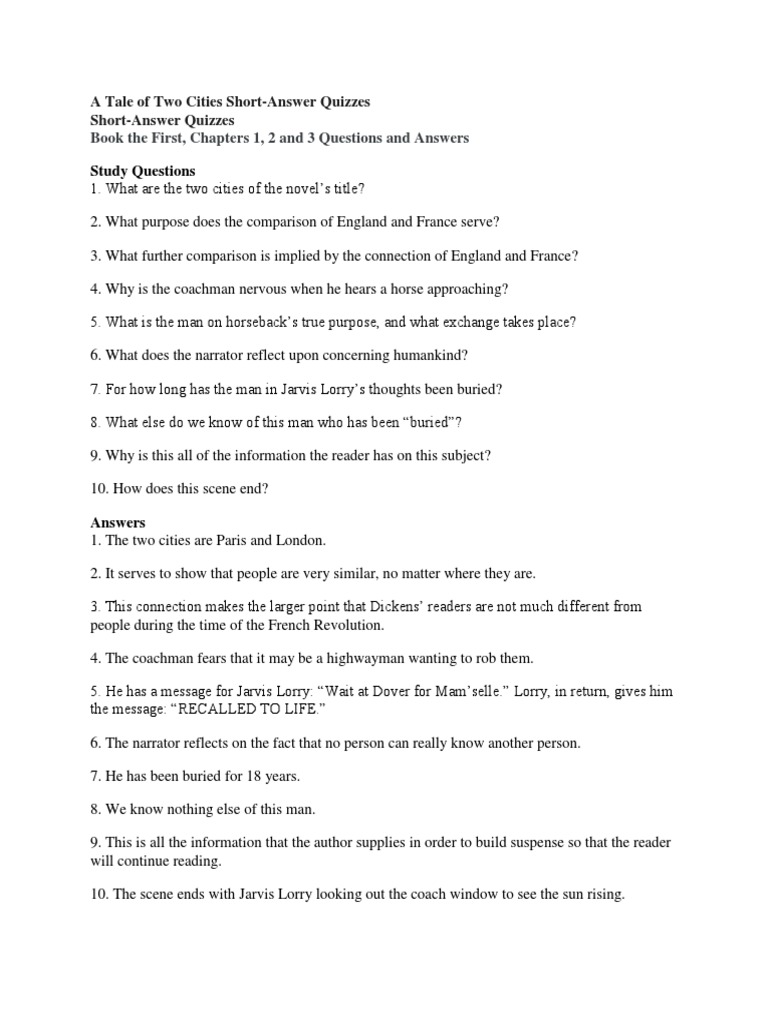 a tale of two cities questions and answers pdf