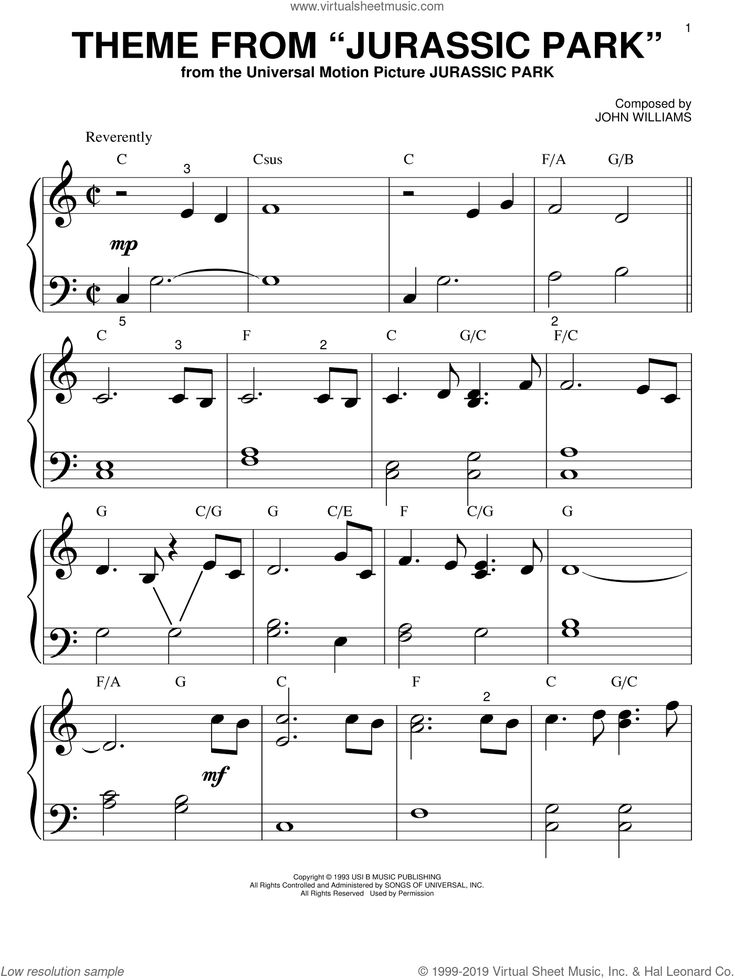 jurassic park theme notes