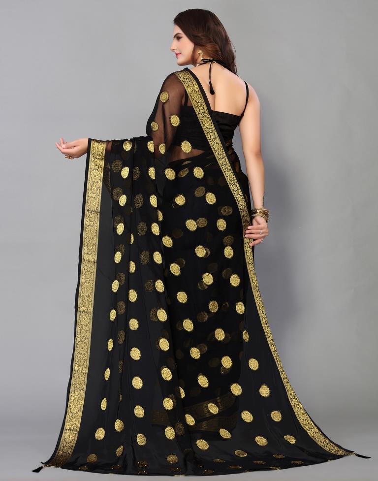 black saree with golden dots