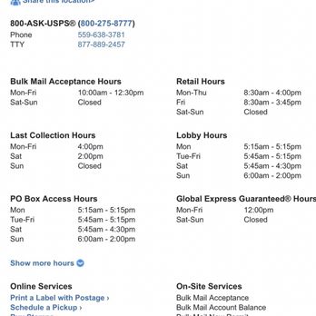 usps hours near me