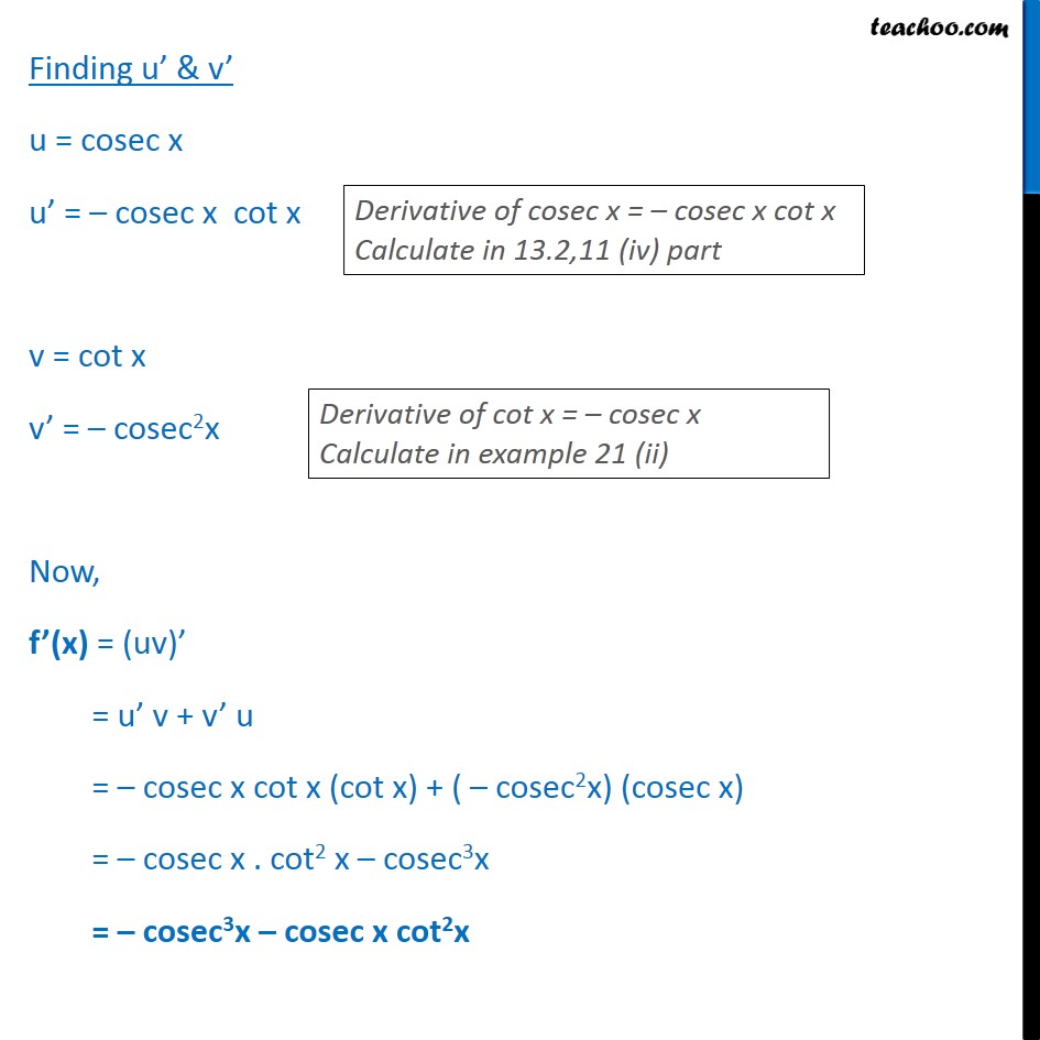 derivative of cosec x cot x