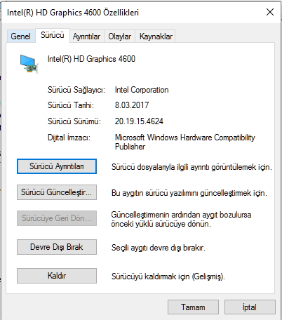 intel hd graphics görüntü bağdaştırıcısı driver