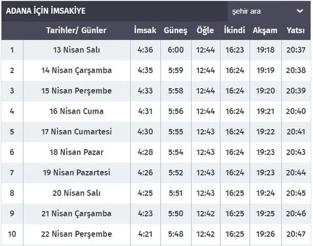 adana namaz vakitleri 2021