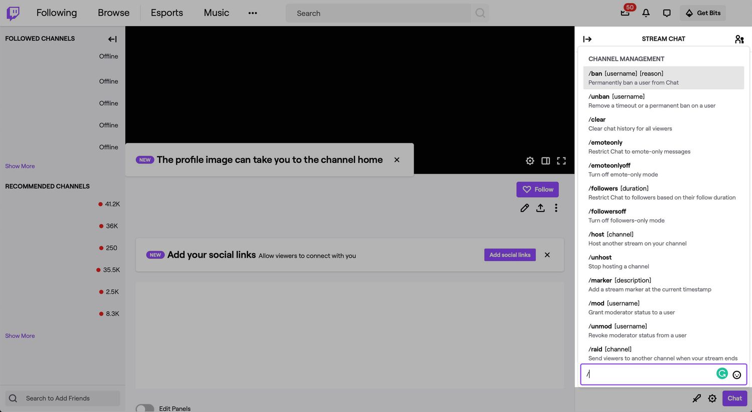 add commands twitch