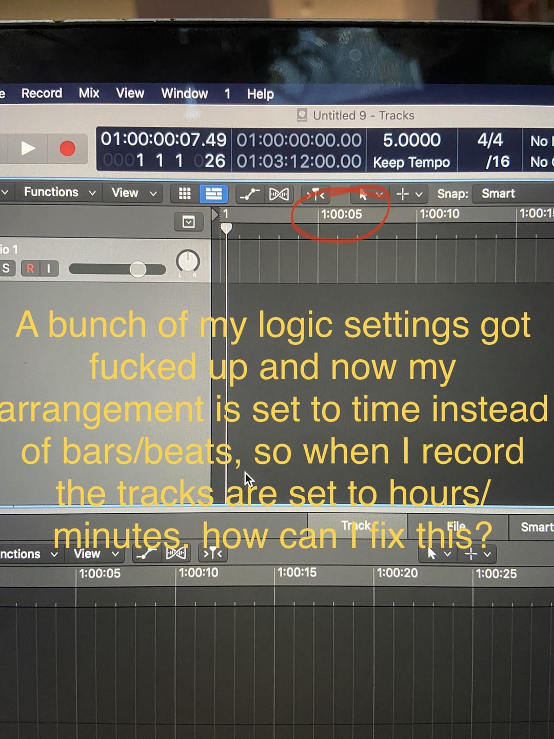 logic pro show time instead of bars