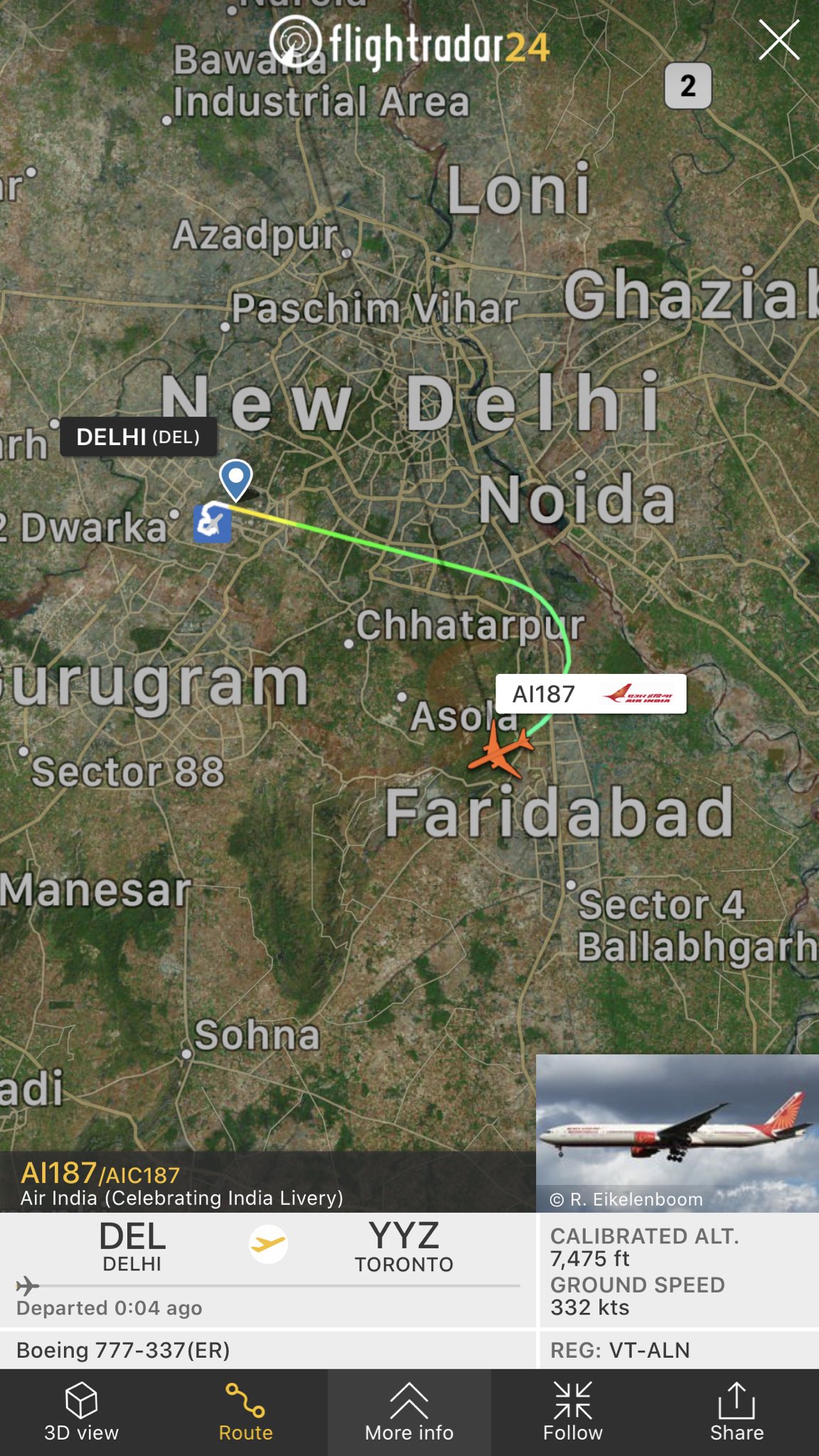 air india 187 flight status