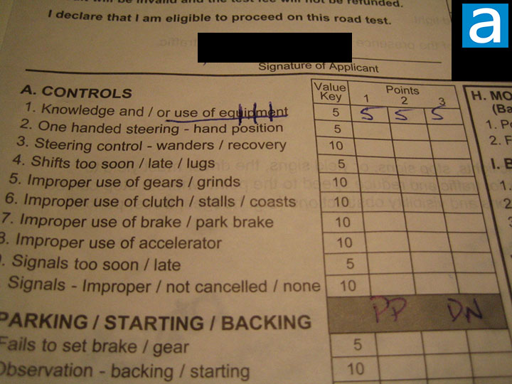 alberta road test score sheet