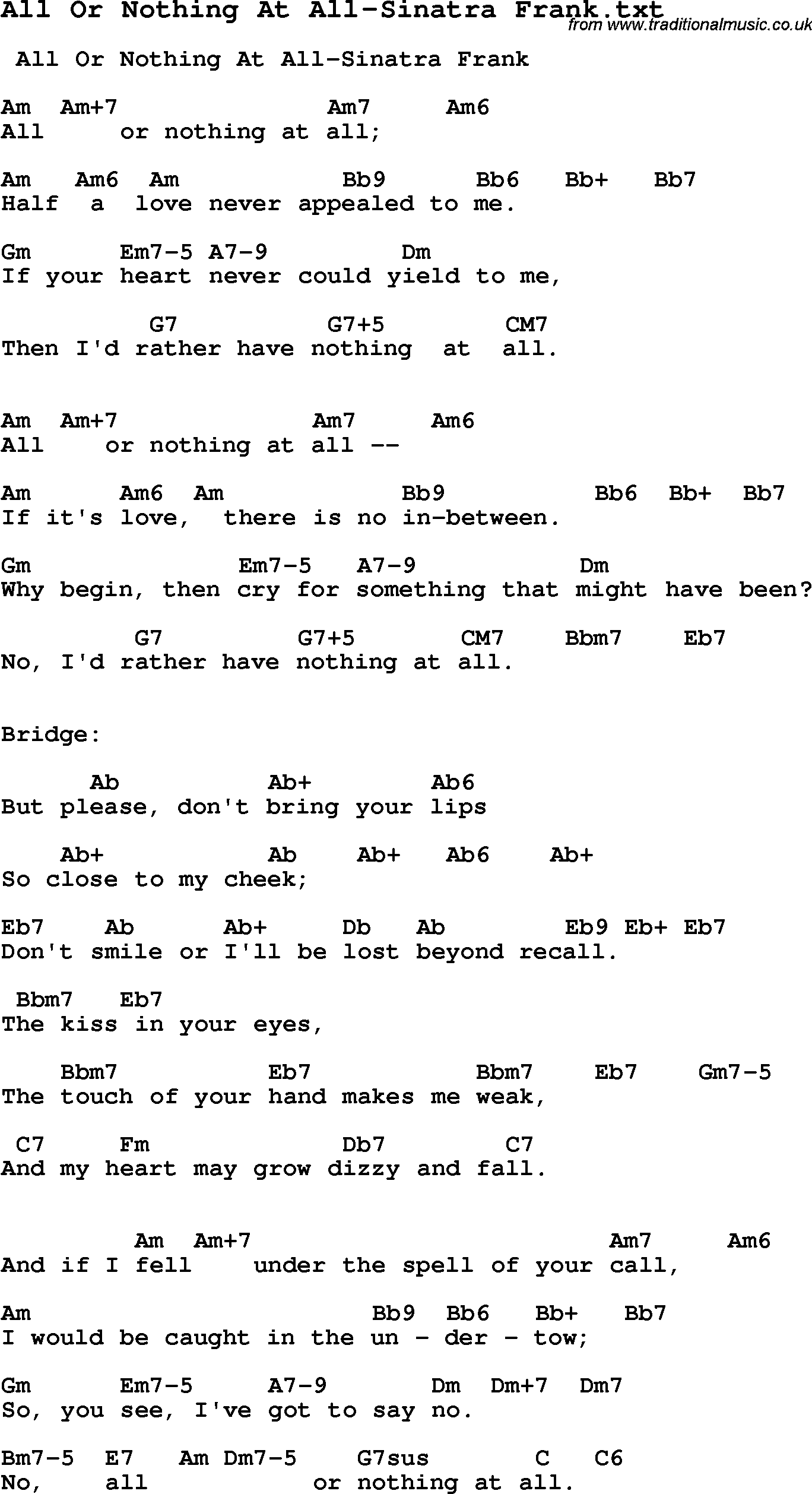 all or nothing chords