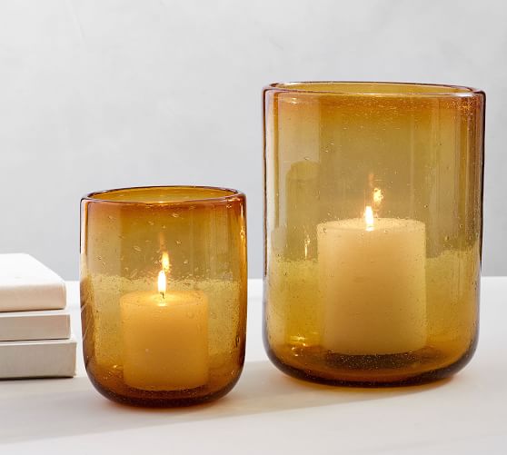 amber glass hurricane candle holder