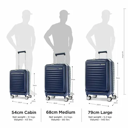 american tourister luggage sizes in cm