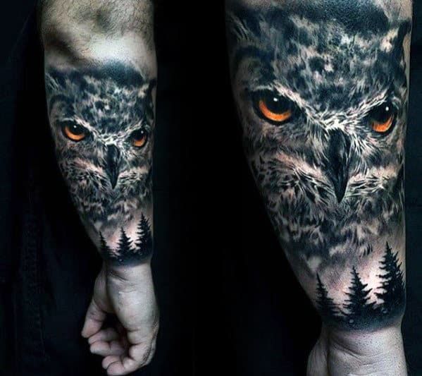 arm owl tattoo