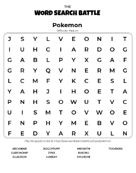 easy pokemon word search