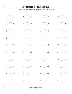 integers practice worksheet