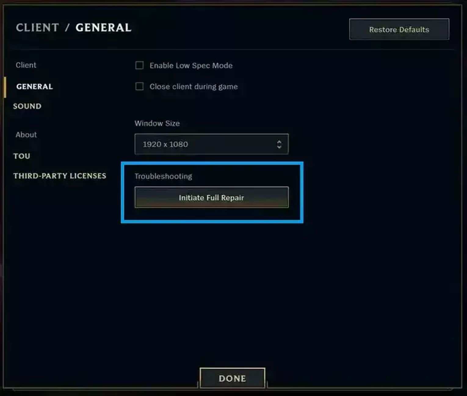 league client keeps disconnecting