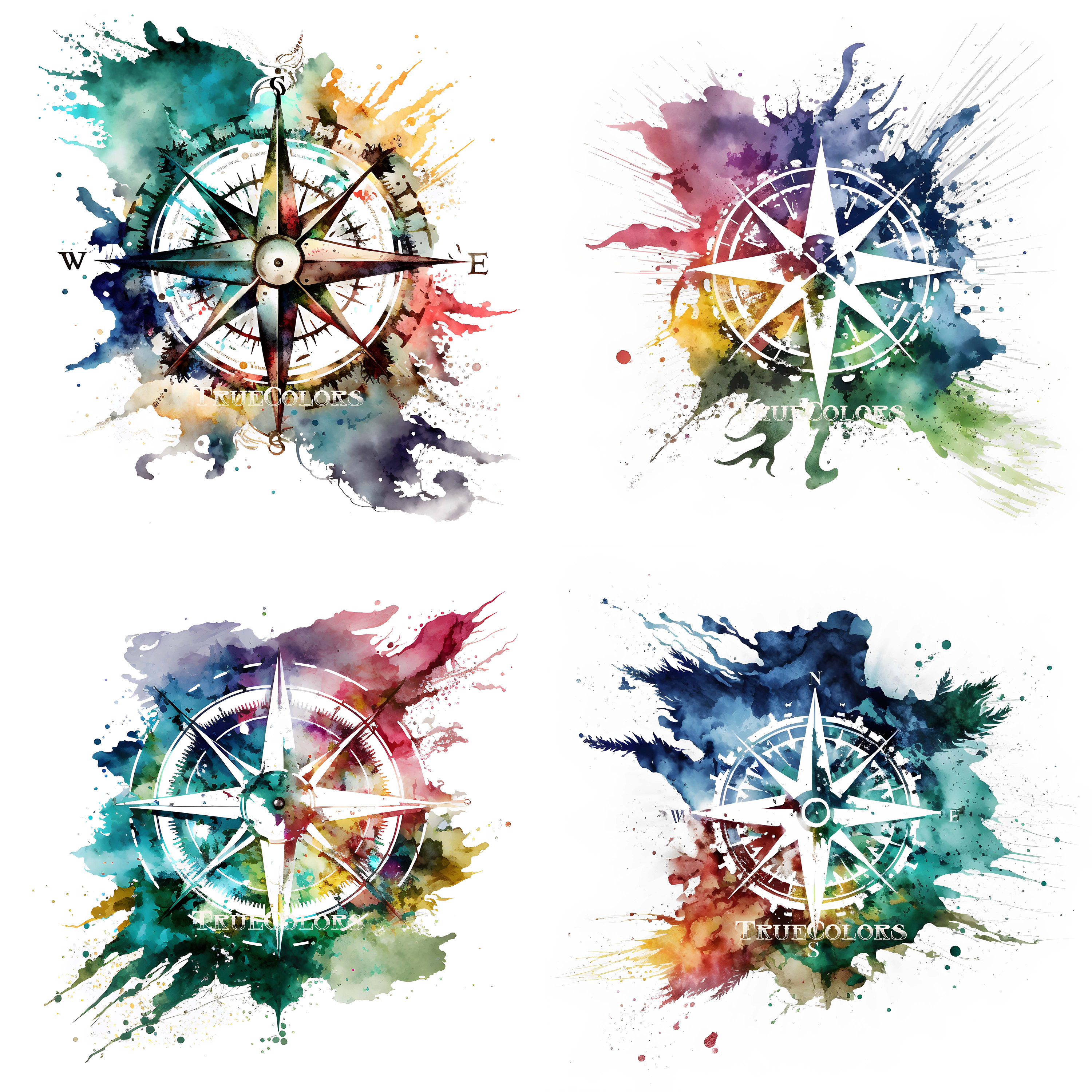 watercolor compass