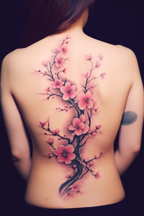 back feminine cherry blossom tattoo