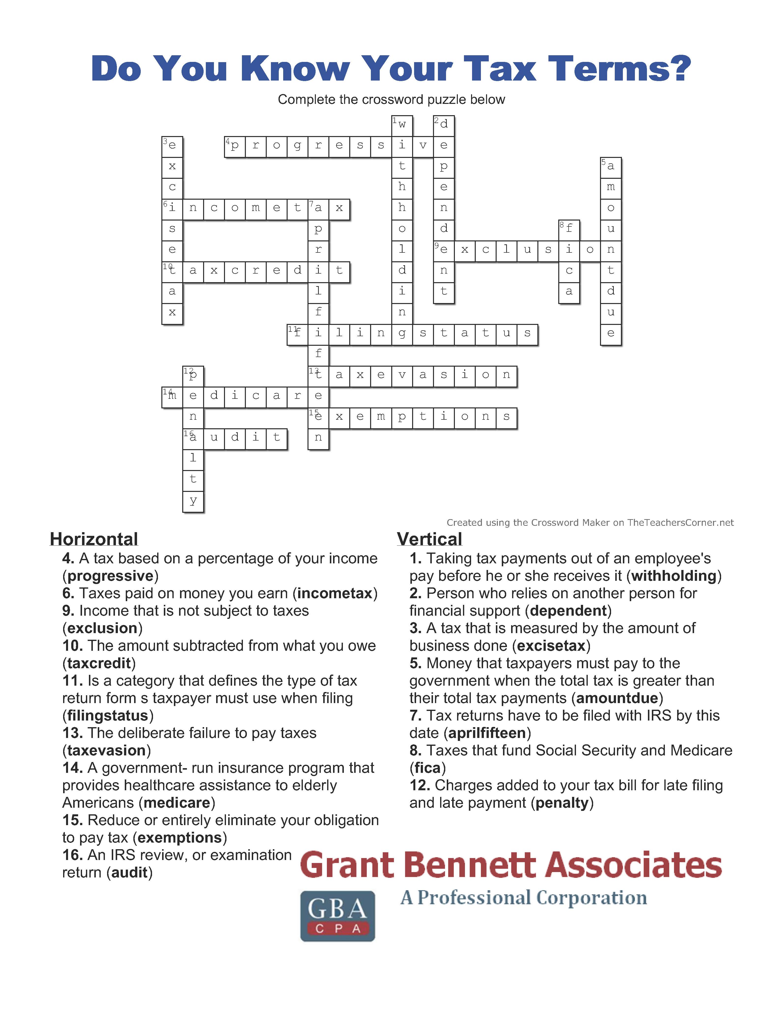 tax crossword clue