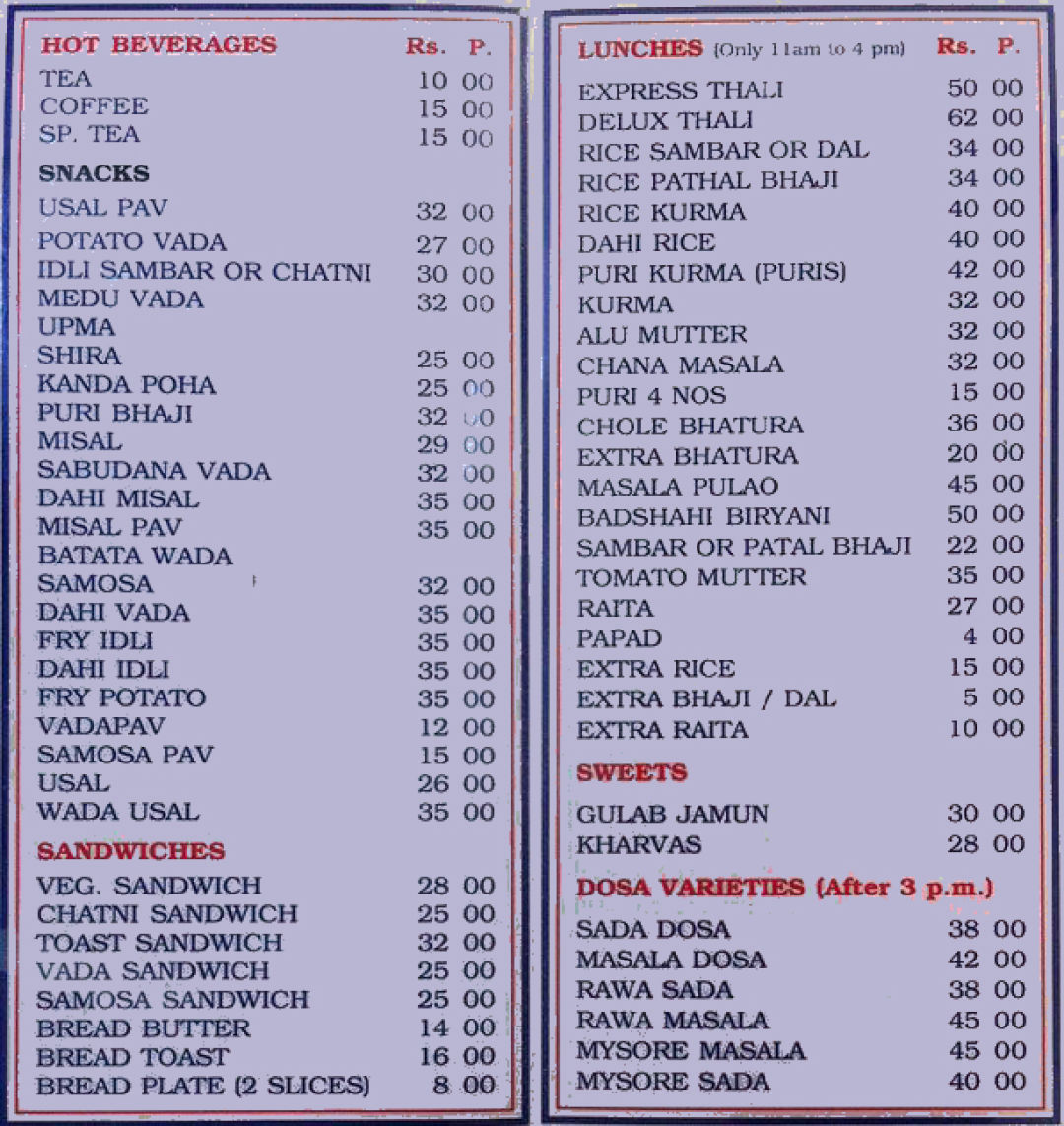 cafe bharat menu