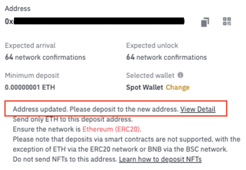 binance deposit address expiring