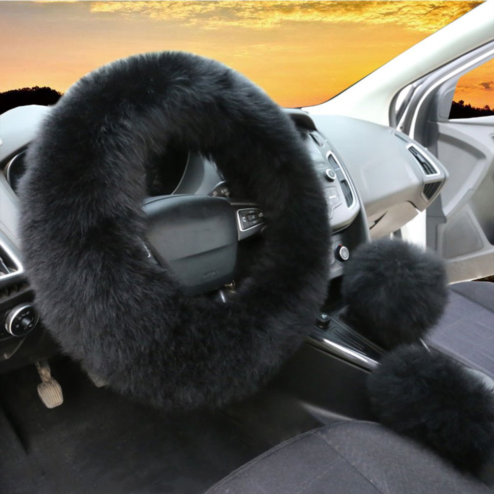 black fluffy steering wheel cover