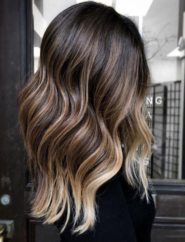 brown shoulder length hair with blonde highlights