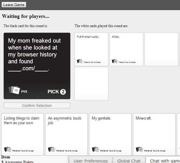 online cards against