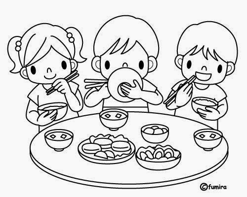 dibujos de niños comiendo para colorear