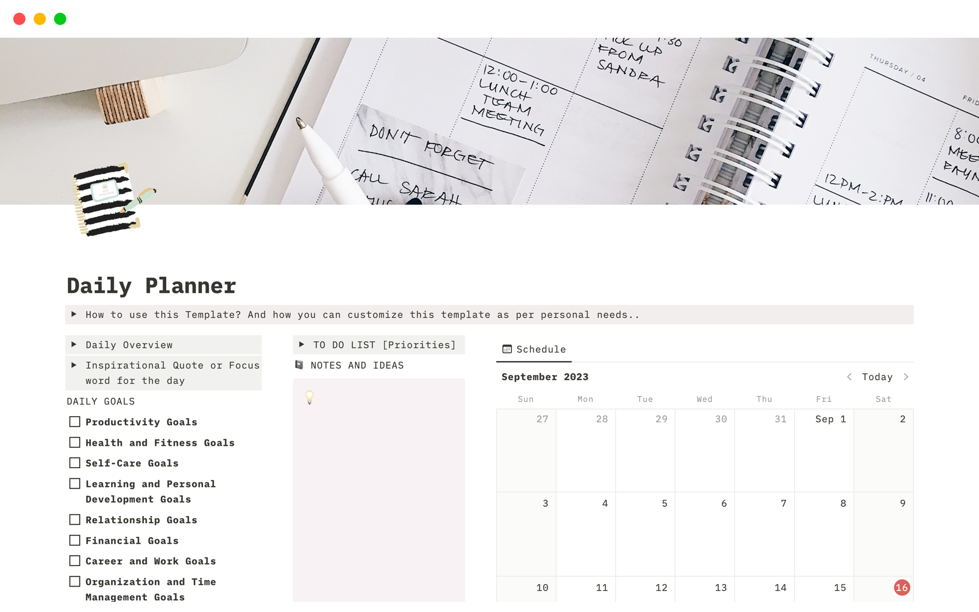 notion daily planner