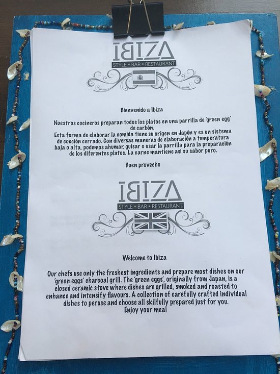 ibiza restaurant torremolinos menu