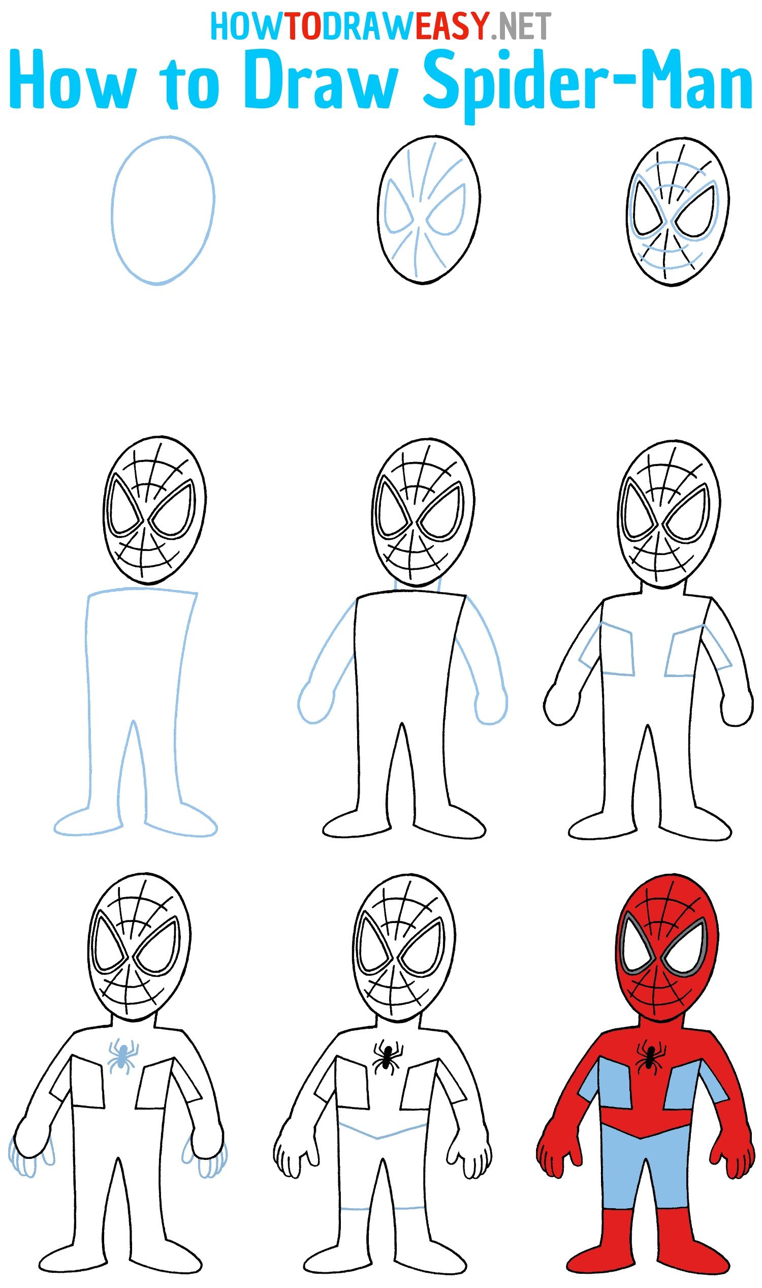 spider man drawing easy step by step