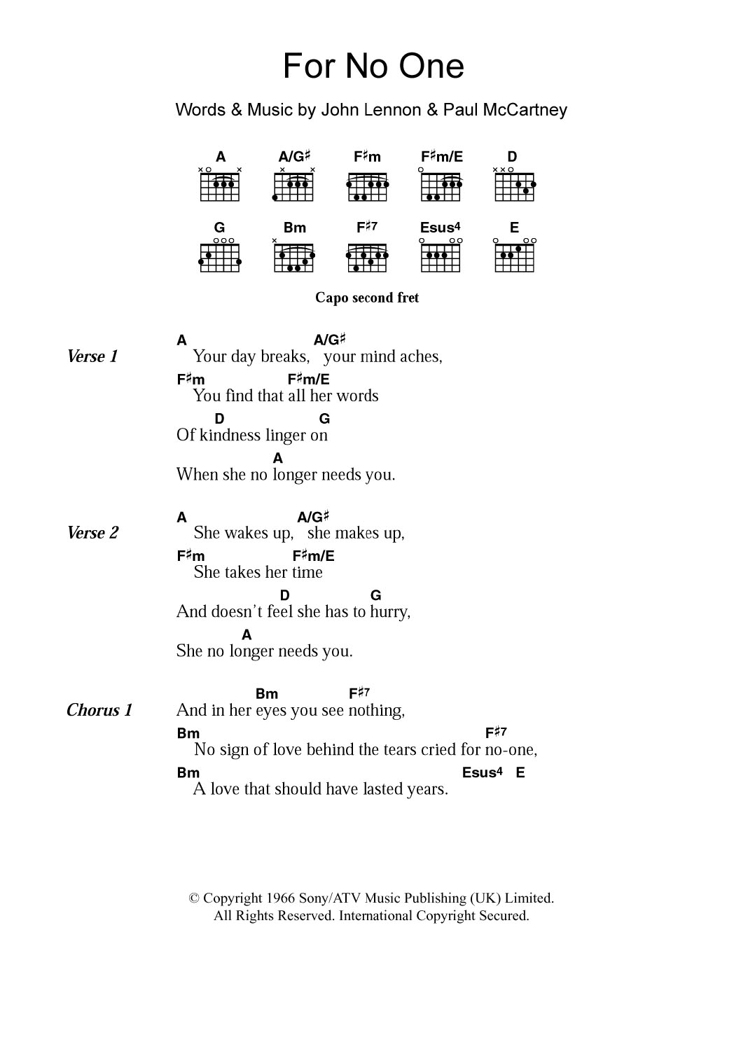 letras de the beatles for no one