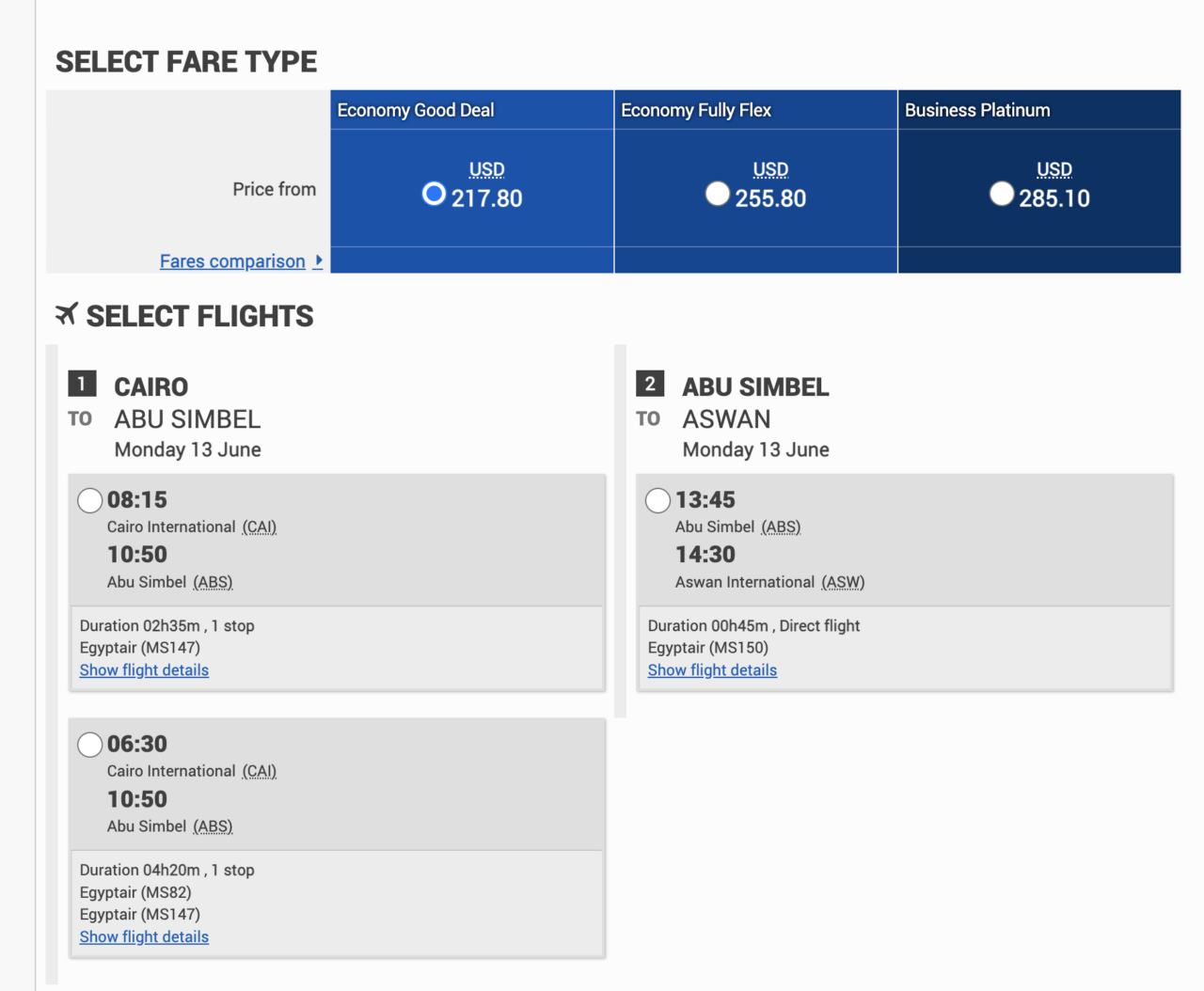 cairo to abu simbel flight