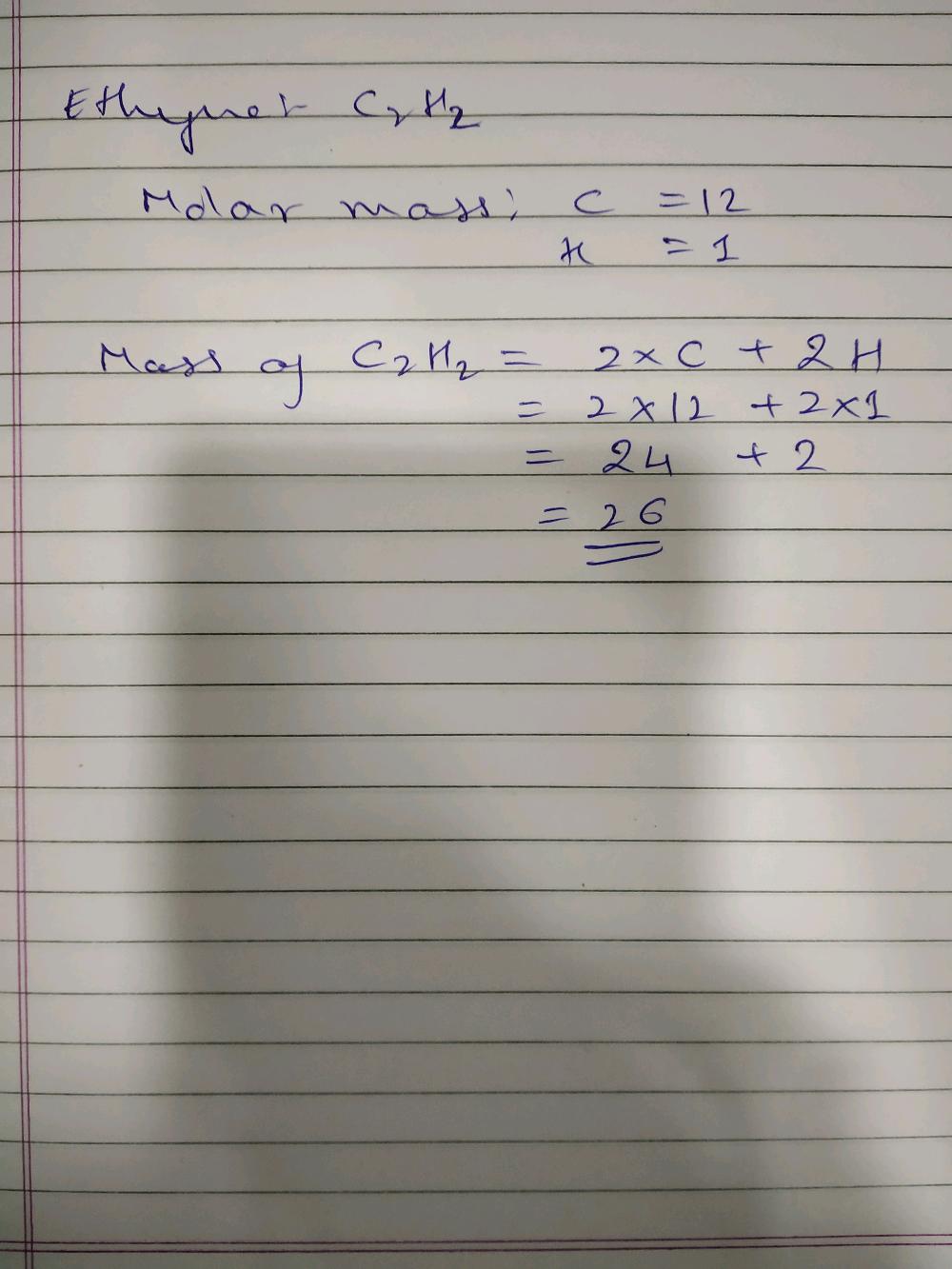 calculate the molar mass of ethyne