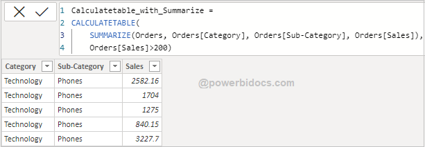 calculatetable