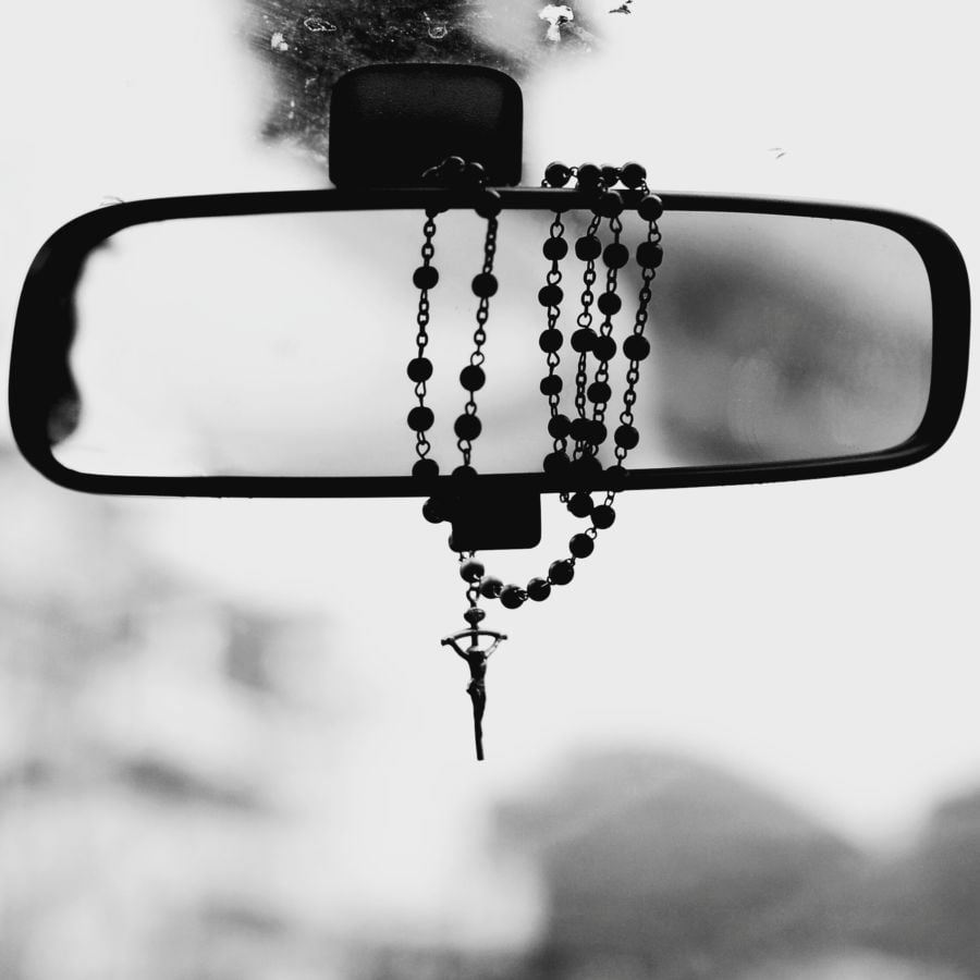 car rosary rear view mirror