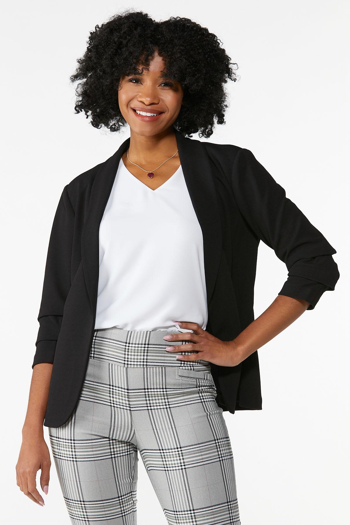 petite ruched sleeve blazer