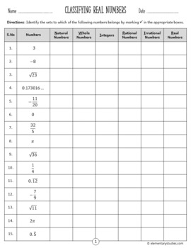 classifying real numbers worksheet answer key