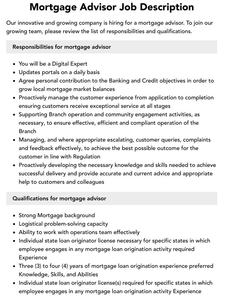 mortgage advisor jobs near me