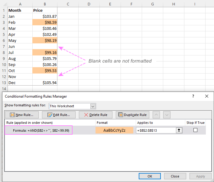 conditional format if cell is blank