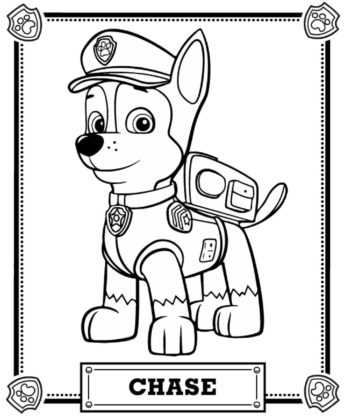 chase paw patrol coloring page