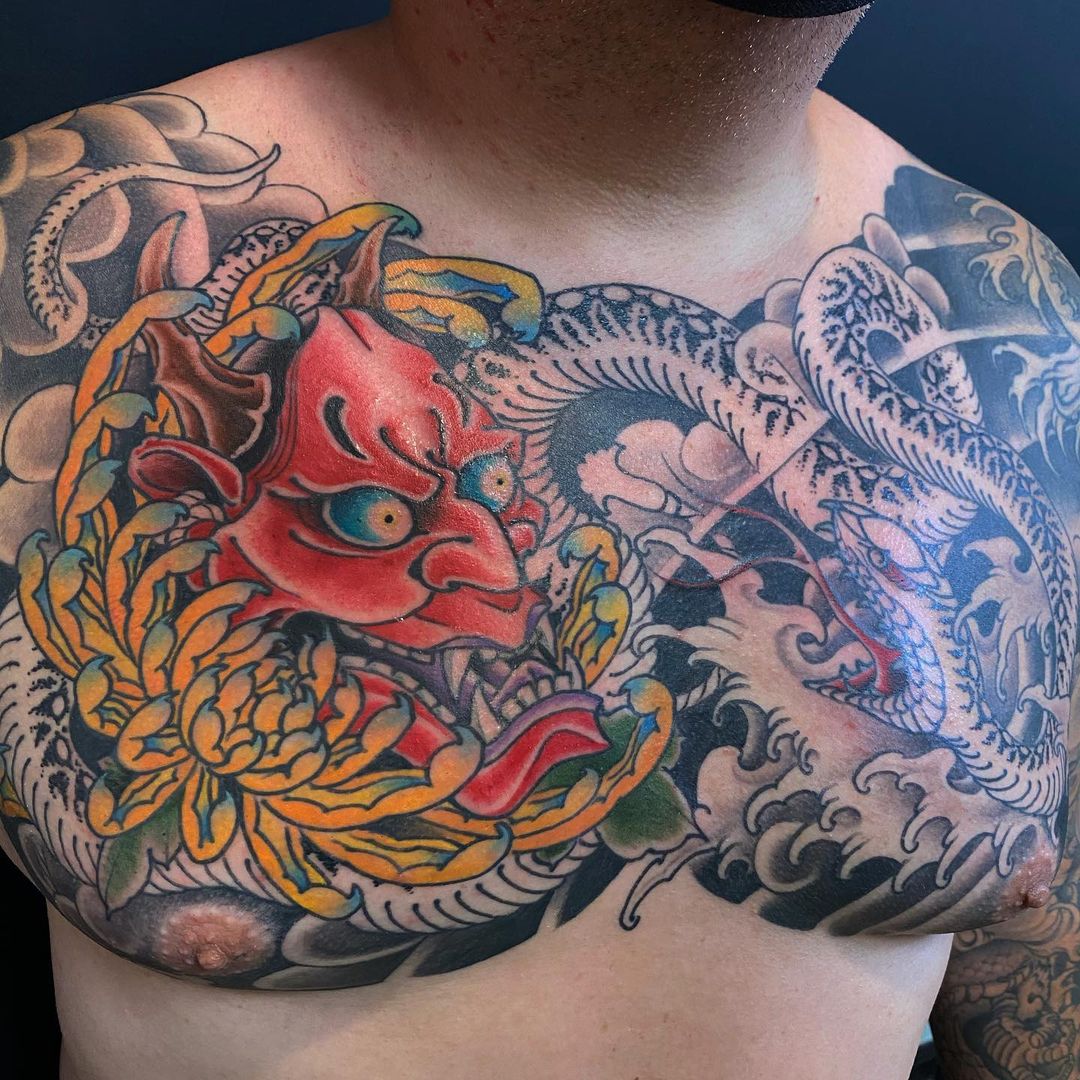 chest japanese tattoo