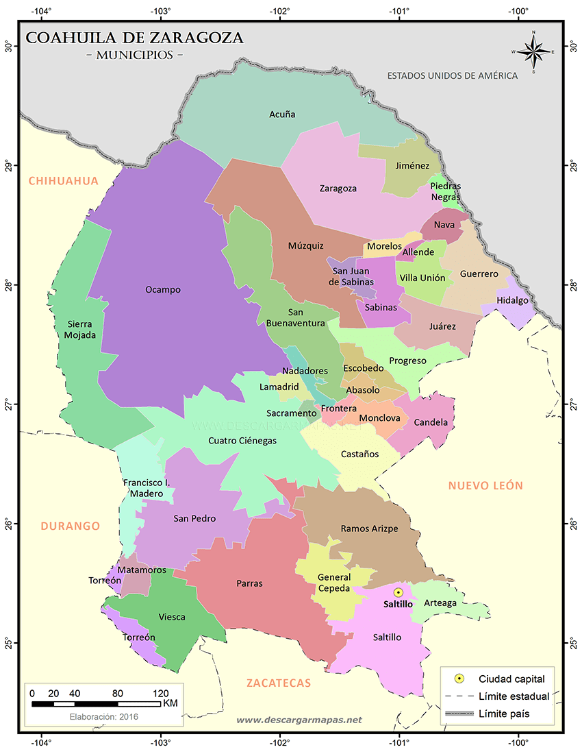 coahuila division politica con nombres