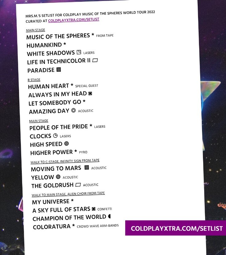 coldplay playlist tour 2023