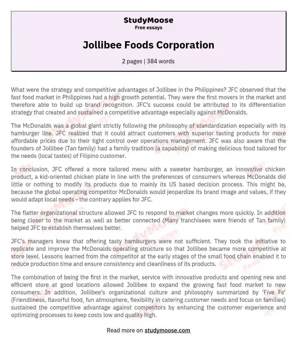 conclusion jollibee food corporation