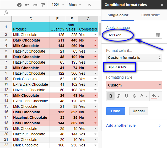 conditional formatting google sheets