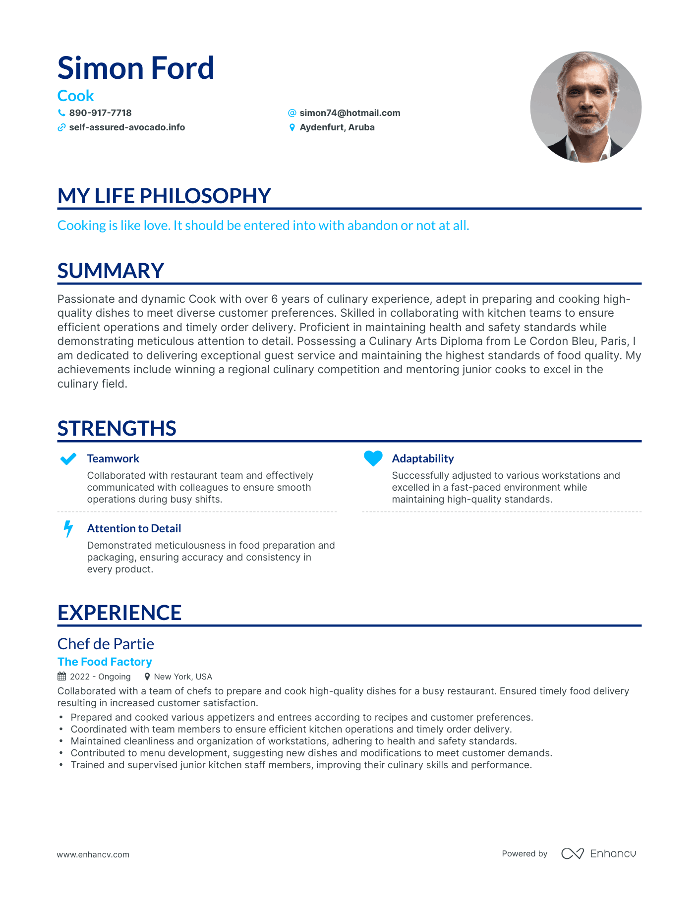 cook resume sample